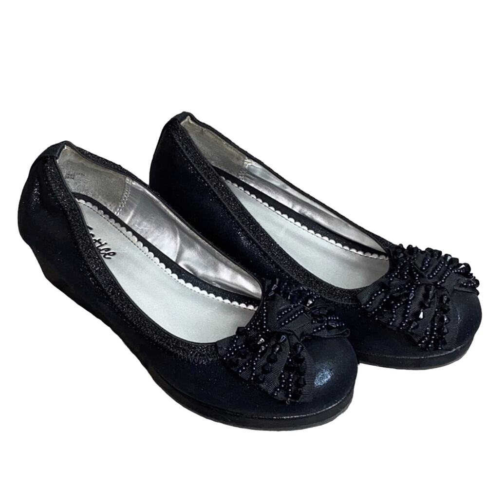 Justice Black Floral Beaded Bow Wedges 4